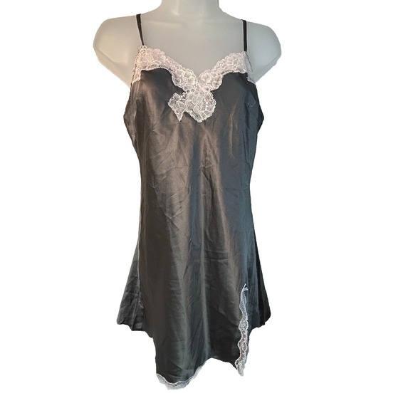 Victoria's Secret Pink Gray Small Lace Silky Satin Nightie Teddy Lingerie - Picture 1 of 14
